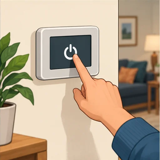 Hand turning off a thermostat before filter care.